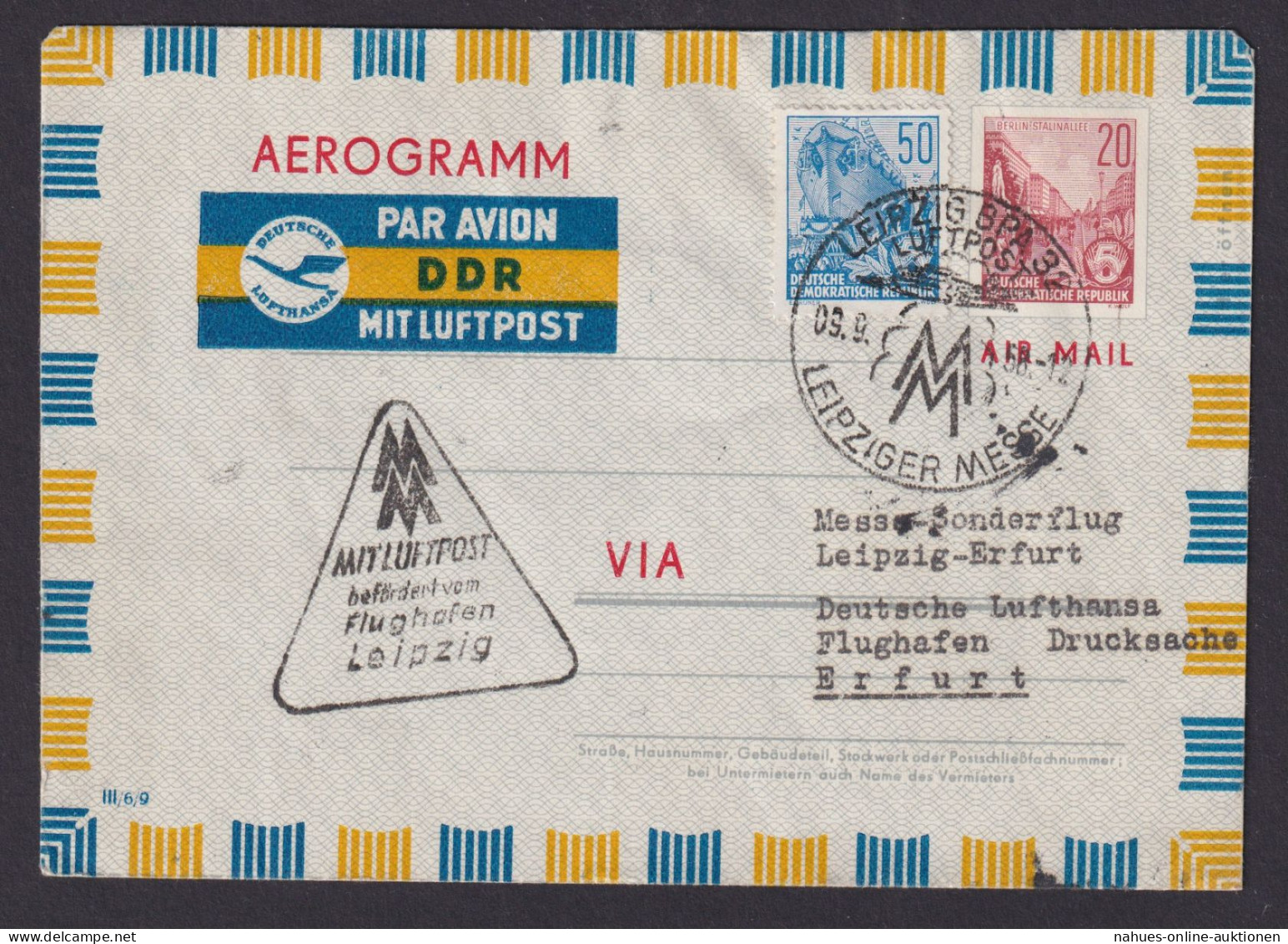 Flugpost Brief Air Mail DDR Privatganzsache Aerogramm +ZuF Lufthansa Leipzig BPA - Postkarten - Gebraucht