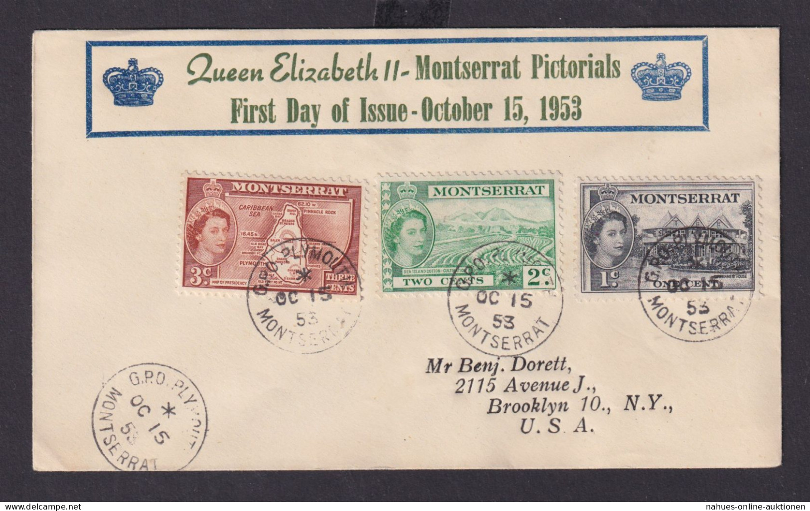 Montserrat Brief Queen Elisabeth GPO Plymouth Nach Brooklyn New York USA - Montserrat