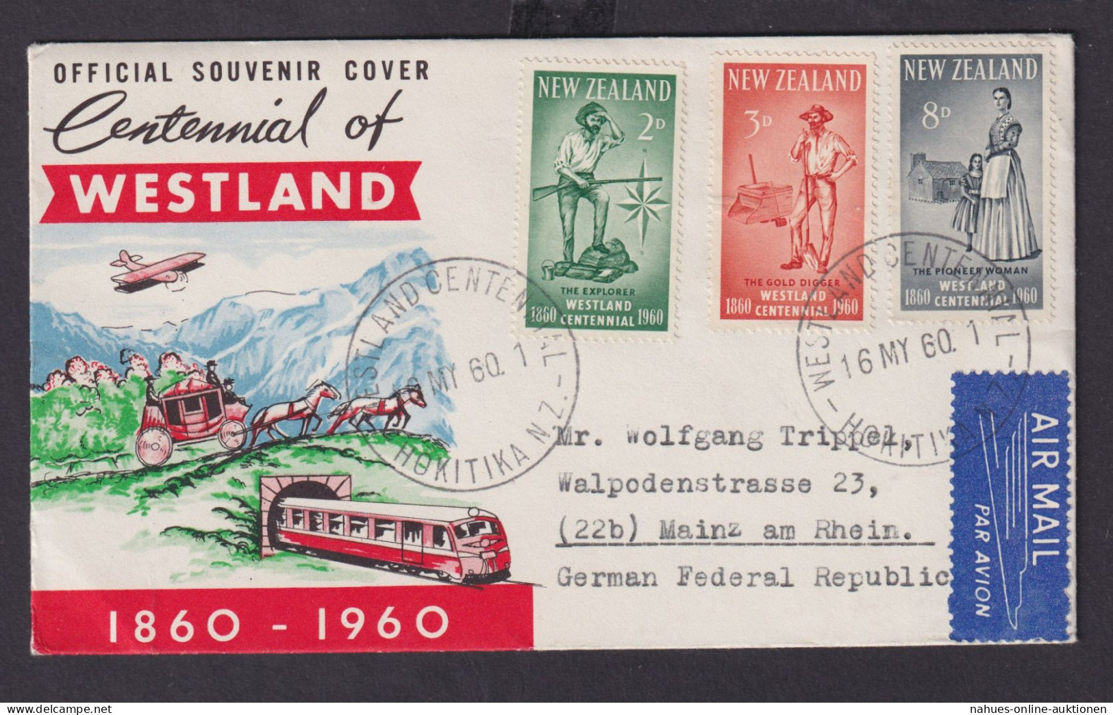 Flugpost Neuseeland Brief 389-391 Provinz Westland Destination Westland - Lettres & Documents