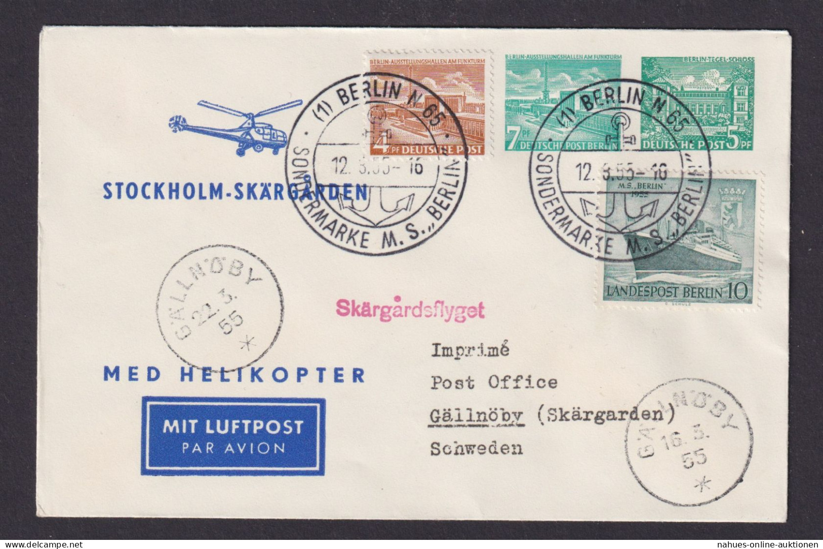 Helikopter Flugpost Brief Air Mail Berlin Privatganzsache 2 WST Bauten + ZuF - Privatpostkarten - Gebraucht