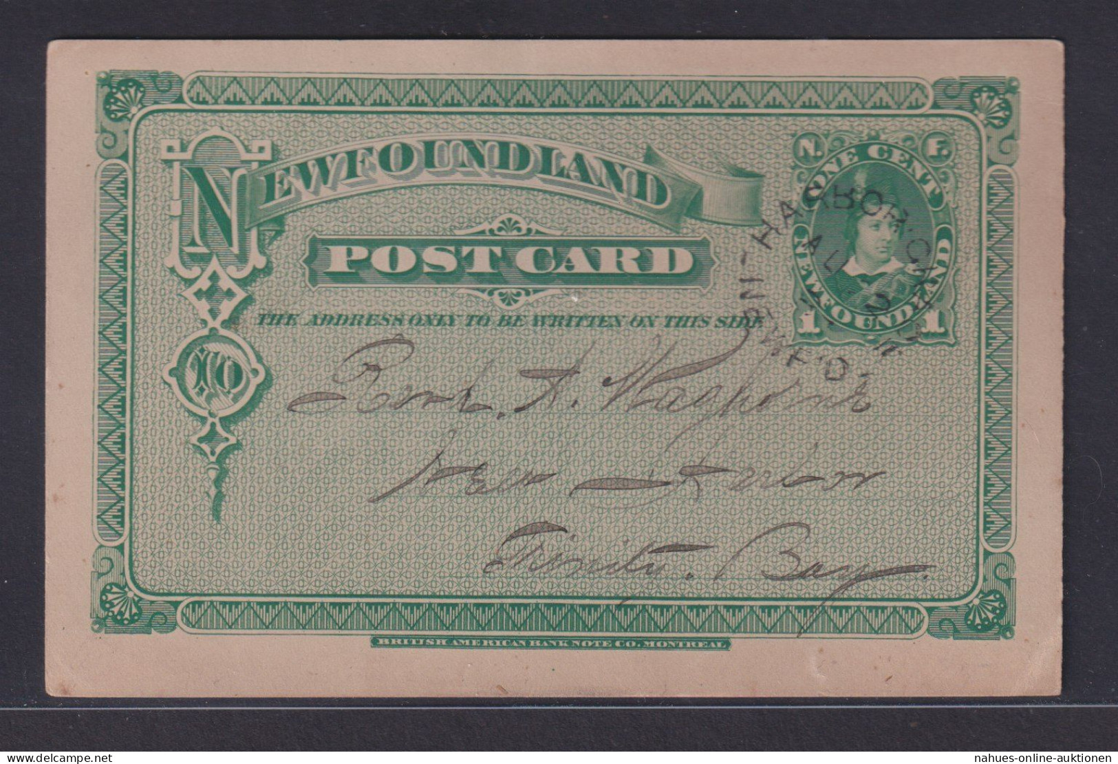 Neufundland Kanada Ganzsache 1c. Green Queen Victoria Harbour Grace - Storia Postale