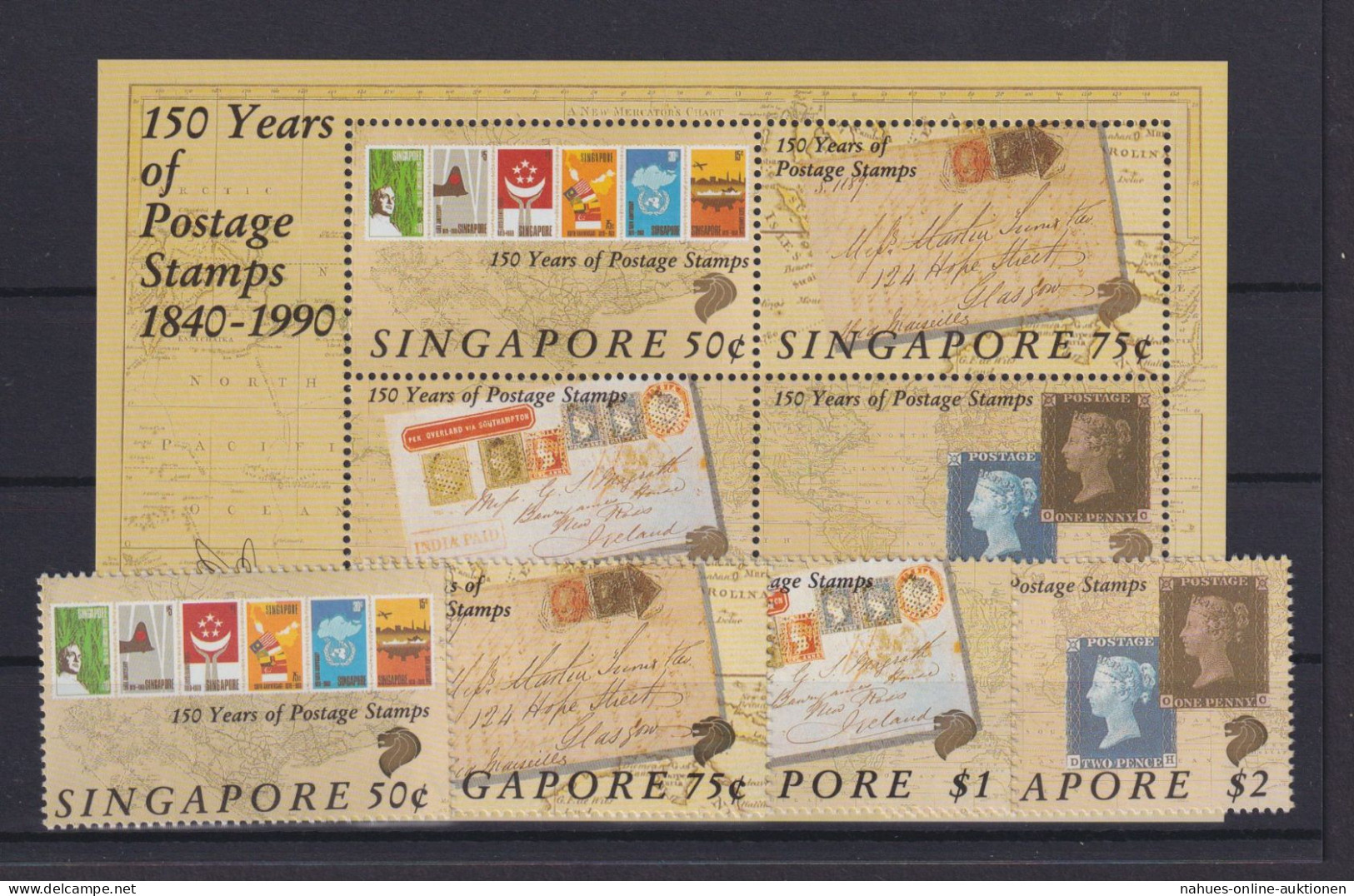 Singapur Singapore Asien Asia 594-597 Plus Block 24 Philatelie 150 Jahre - Singapore (1959-...)