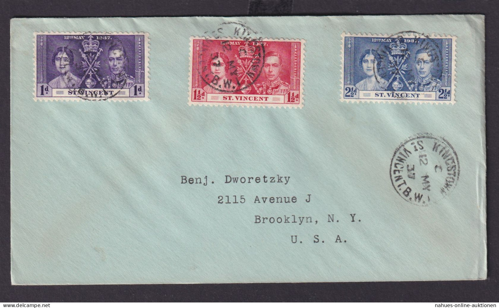 St. Vincent Britische Kolonien Karibik Brief Kingston Nach New York USA Krönung - St.Vincent & Grenadines