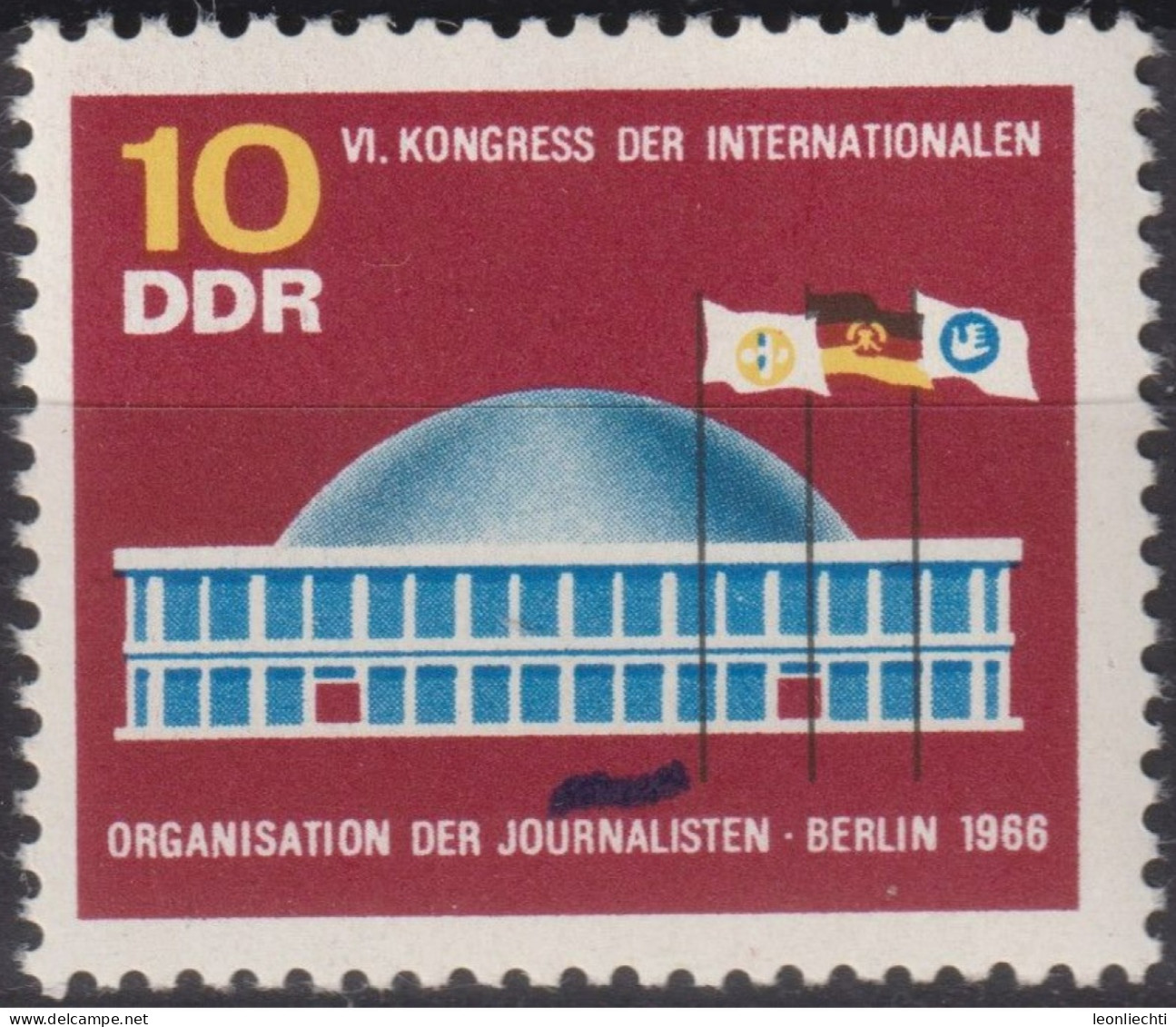 1966 DDR, ** Mi:DD 1212, Yt:DD 909, Journalistenkongress, Berlin, Kongresshalle - Francobolli