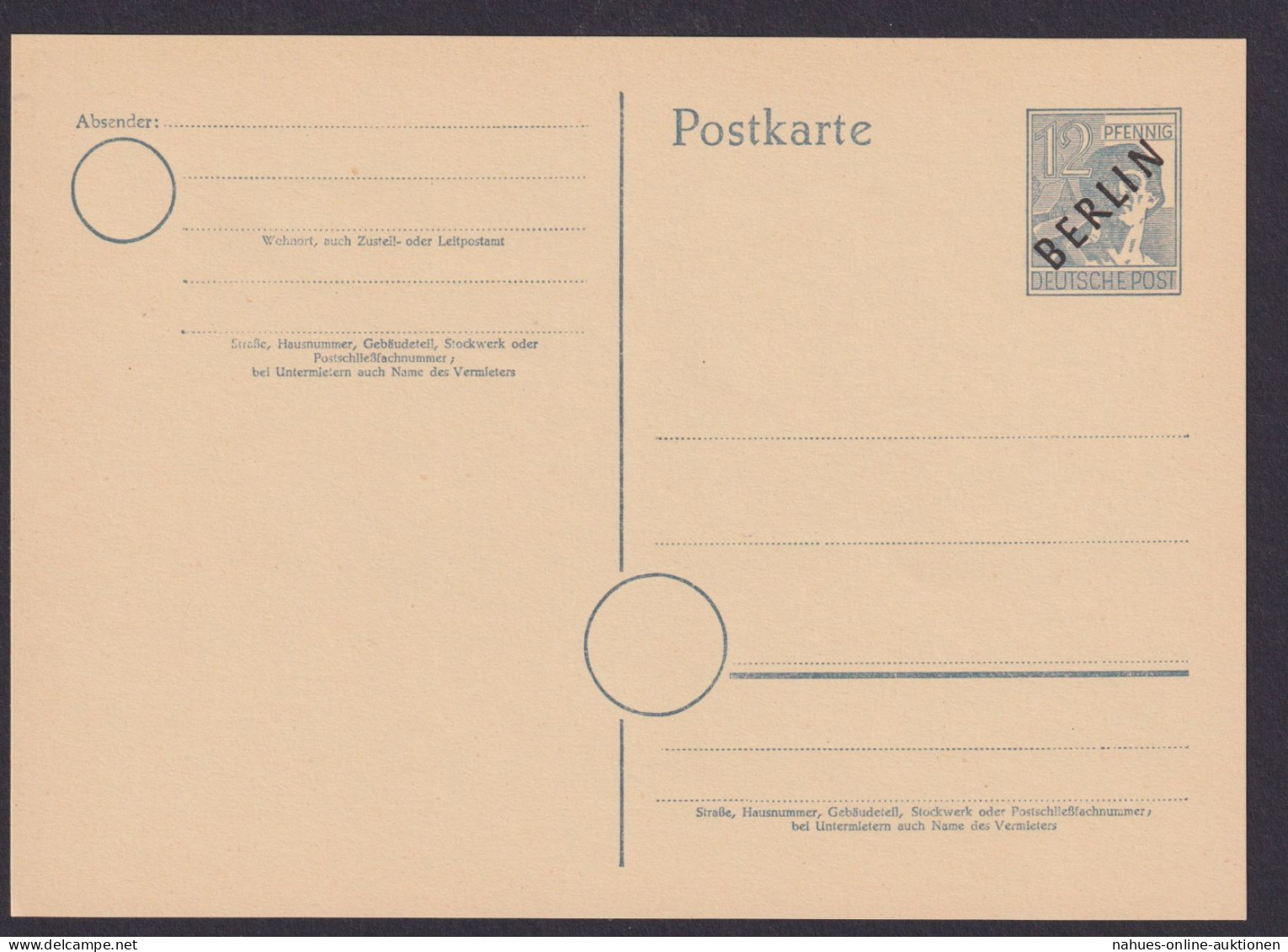 Berlin Ganzsache P 2 D Schwarzaufdruck Kat.-Wert 12,00 - Postcards - Used