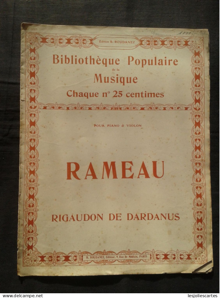 RAMEAU LE RIGAUDON DE DARDANUS POUR VIOLON ET PIANO PARTITION MUSIQUE EDITIONS BIBLIOTHEQUE POPULAIRE - Strumenti A Corda