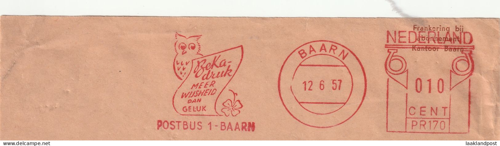 Netherlands Nice Cut Meter UIL Bekadruk Meer Wijsheid Dan Geluk, Baarn 12-6-1957, OWL - Máquinas Franqueo (EMA)