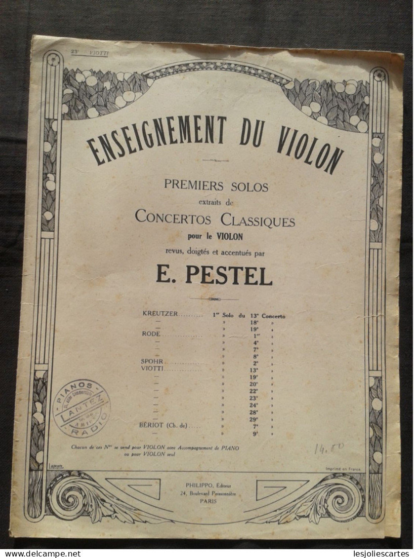 J B VIOTTI 1ER SOLO DU 23EME CONCERTO POUR VIOLON ET PIANO PARTITION MUSIQUE REVISION E PESTEL - Bowed Instruments