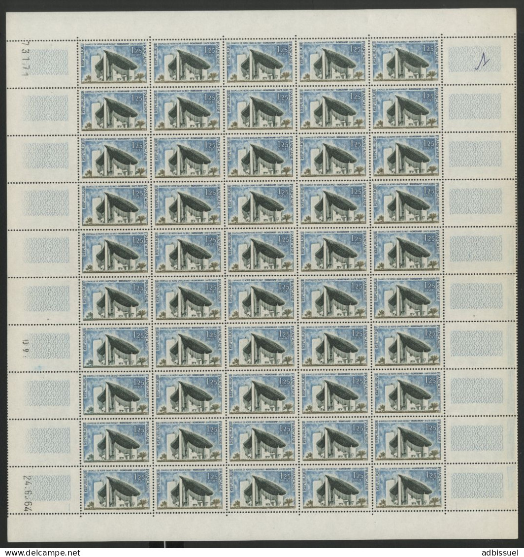 N° 1394A 1,25 Fr RONCHAMP Feuille Complète De 50 Ex. Neufs ** (MNH) Cote 50 € Vendue à La Valeur Faciale - Full Sheets