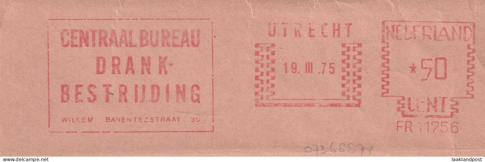 Netherlands Nice Cut Meter Centraal Bureau Dankbestrijding Utrecht 19-2-1975 - Franking Machines (EMA)