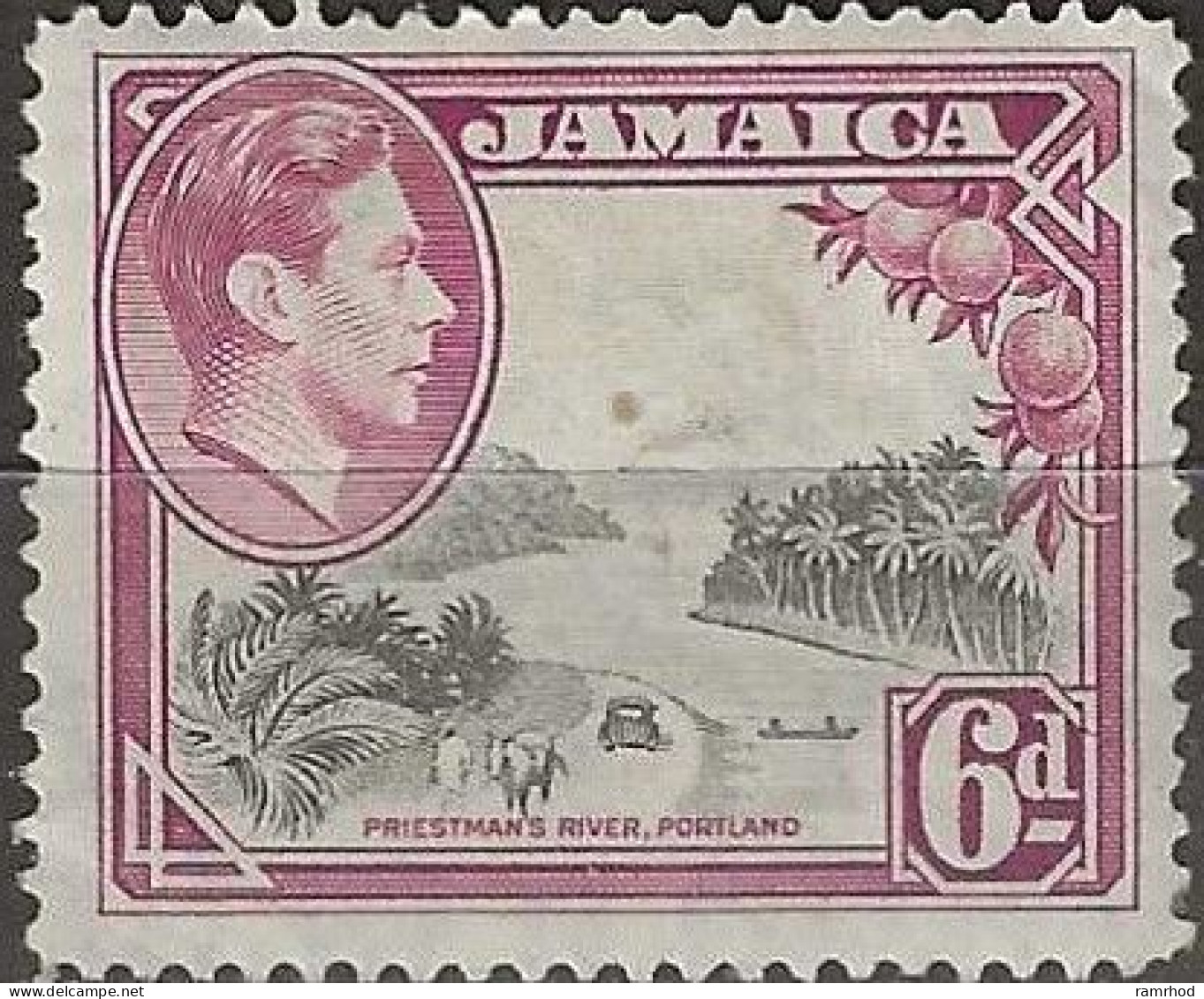 JAMAICA 1938 King George VI - Priestman's River, Portland - 6d. - Black And Purple MH - Jamaica (...-1961)