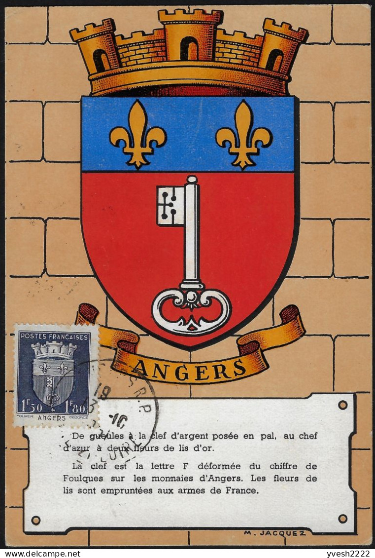 France 1942 Y&T 558 Sur Carte Maximum. Secours National, Armoiries D'Angers - Covers