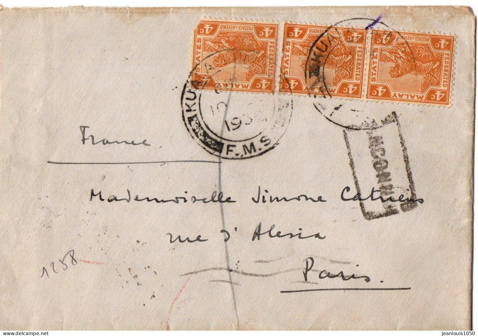 MALAISIE MULTIPLES YT N°58 SUR LETTRE OBLITERES KUALA LUMPUR POUR LA FRANCE - Federated Malay States