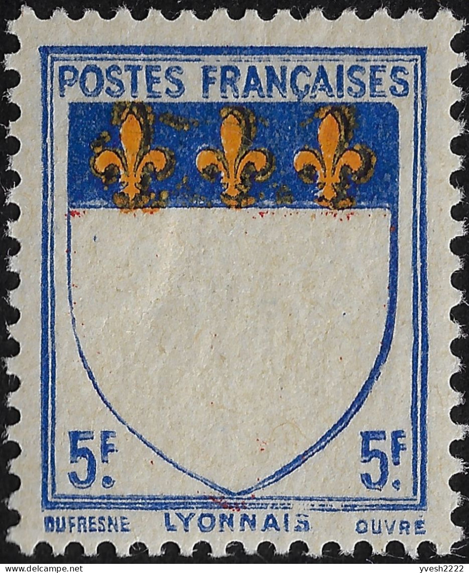 France 1943 Y&T 572a, Curiosité Sans Le Rouge. Armoiries De Provinces. Lyonnais. Neuf Avec Charnière - 1941-66 Coat Of Arms And Heraldry