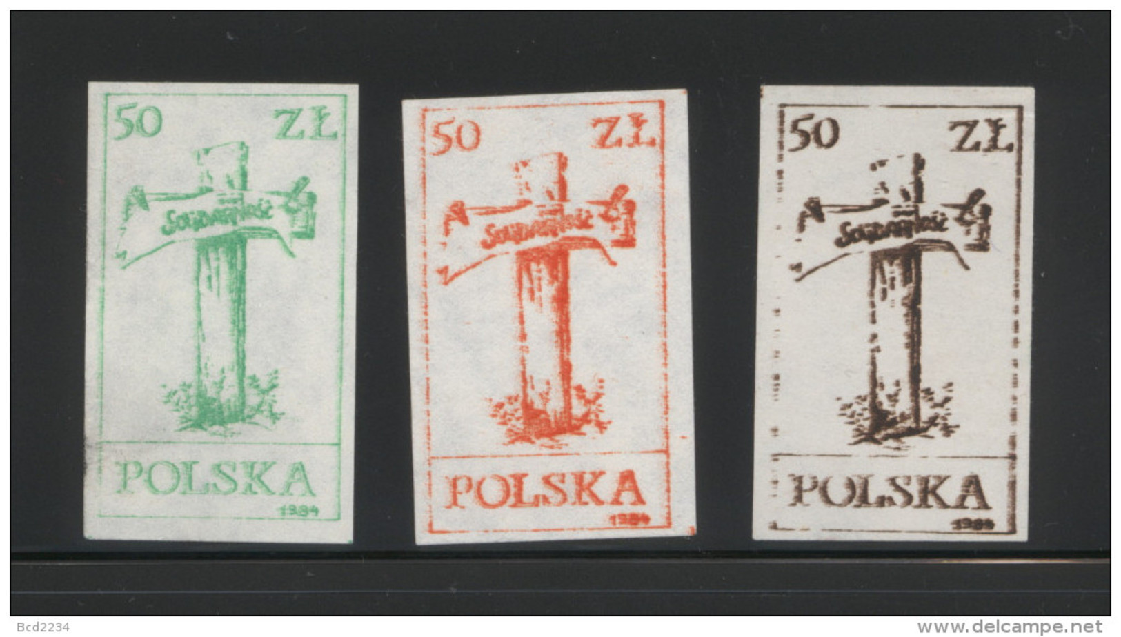 POLAND SOLIDARITY SOLIDARNOSC MSS WARSZAWA 1984 CROSSES SET OF 3 CHRISTIANITY RELIGION - Solidarnosc Vignetten