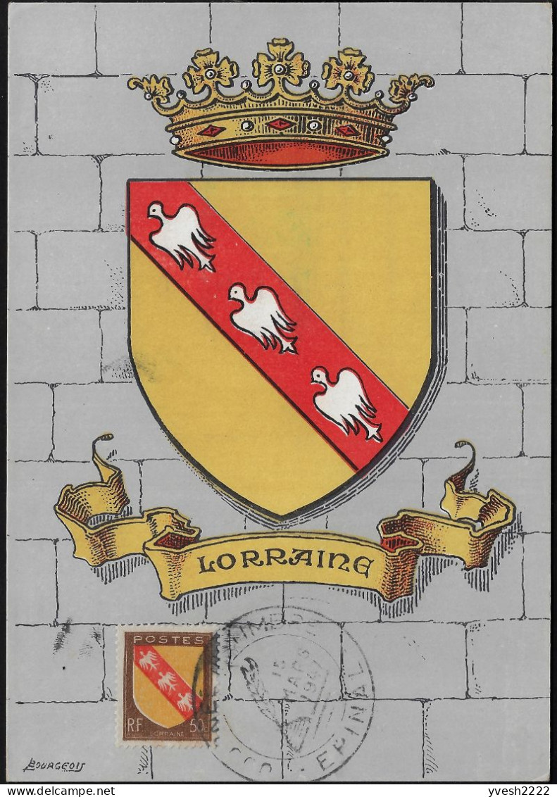 France 1946 Y&T 757 Sur Carte Maximum. Armoiries De Provinces. Lorraine - 1941-66 Coat Of Arms And Heraldry