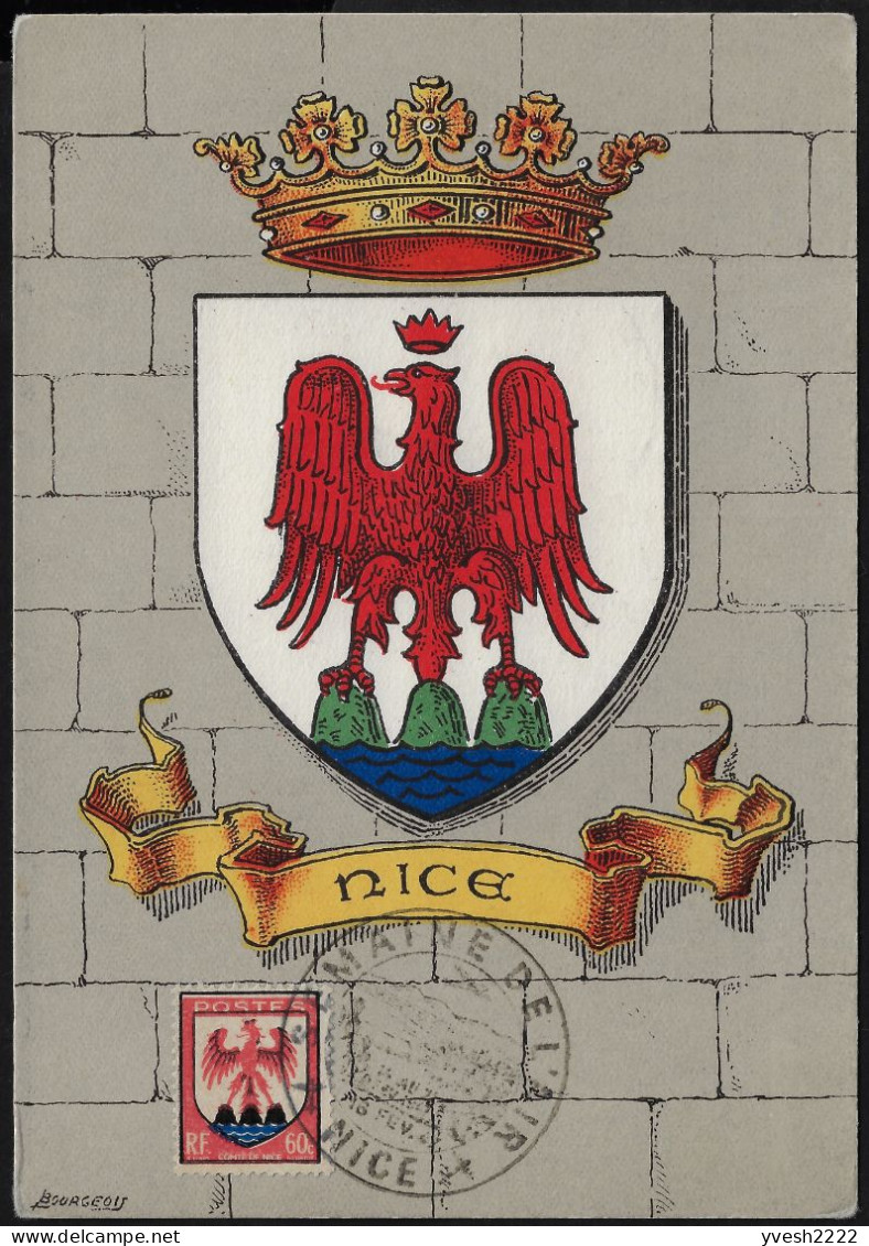 France 1946 Y&T 758 Sur Carte Maximum. Armoiries De Provinces. Nice - 1941-66 Coat Of Arms And Heraldry