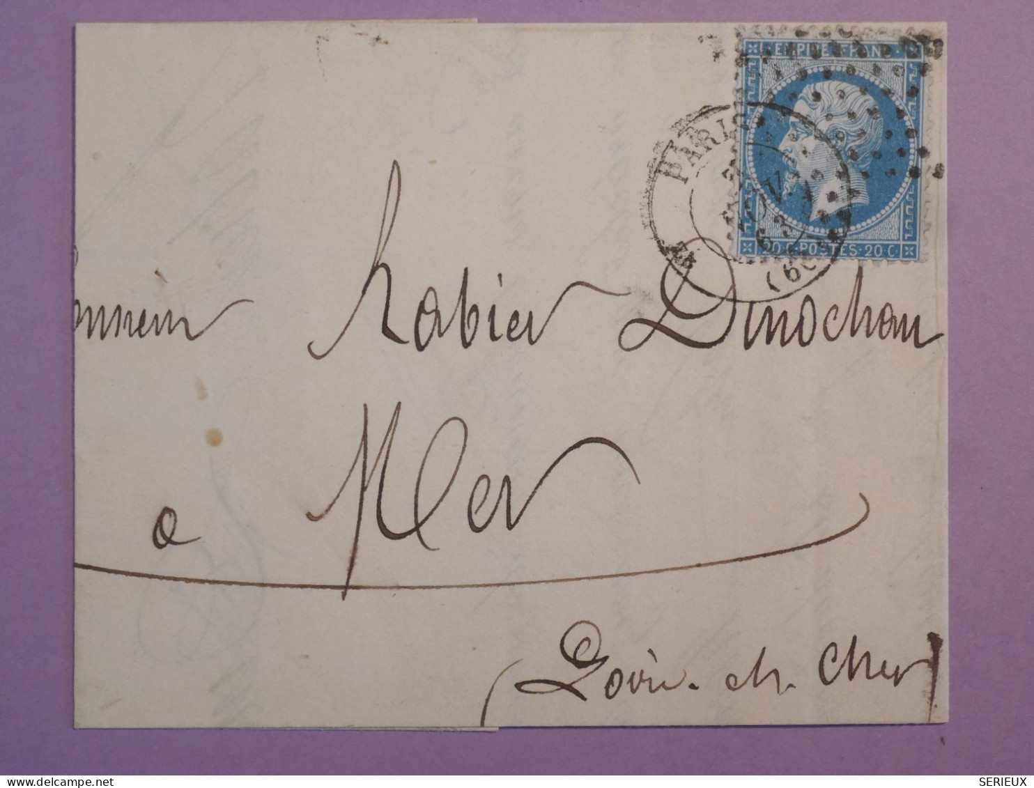 DK 21 FRANCE BELLE  LETTRE  RARE 1863 ETOILE DE PARIS AVEC CAD SUR NAP. N°22+ AFF. INTERESSANT+++++ - 1849-1876: Periodo Clásico