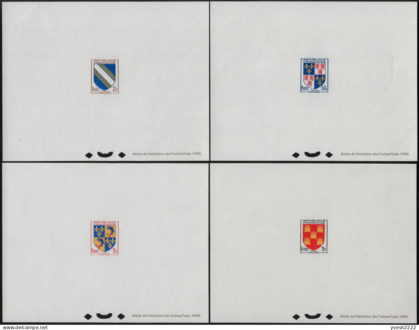 France 1953 Y&T 951 à 954 Feuillets De Luxe. Armoiries Des Provinces. Picardie, Poitou, Champagne, Dauphiné - 1941-66 Coat Of Arms And Heraldry