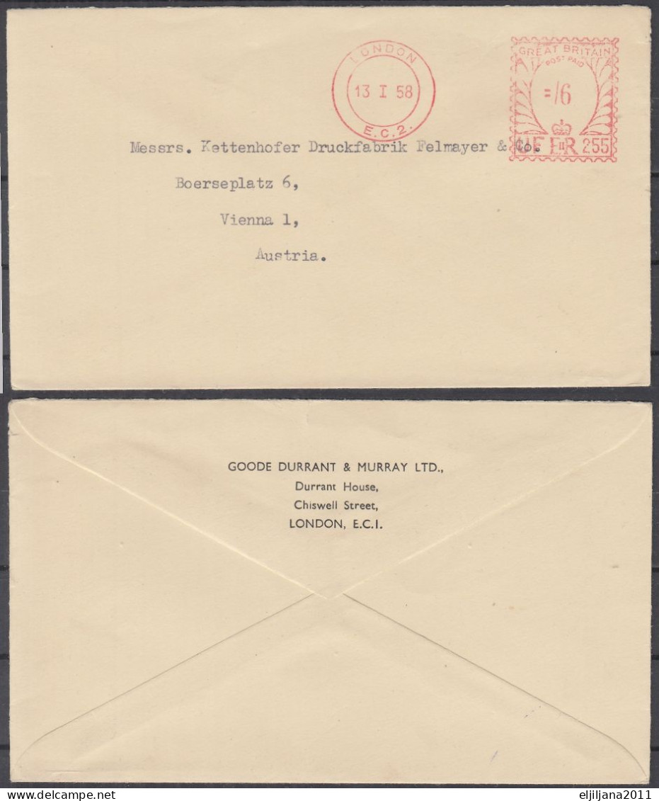 Great Britain - GB / UK 1958 ⁕ Post Paid Cover London To Austria Vienna 1 ⁕ See Scan - Machines à Affranchir (EMA)