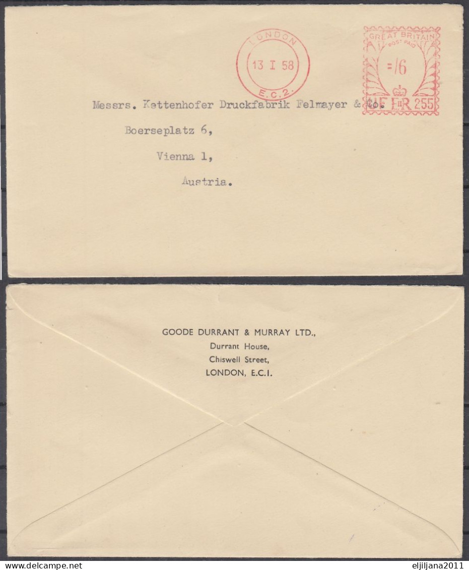 Great Britain - GB / UK 1958 ⁕ Post Paid Cover London To Austria Vienna 1 ⁕ See Scan - Máquinas Franqueo (EMA)