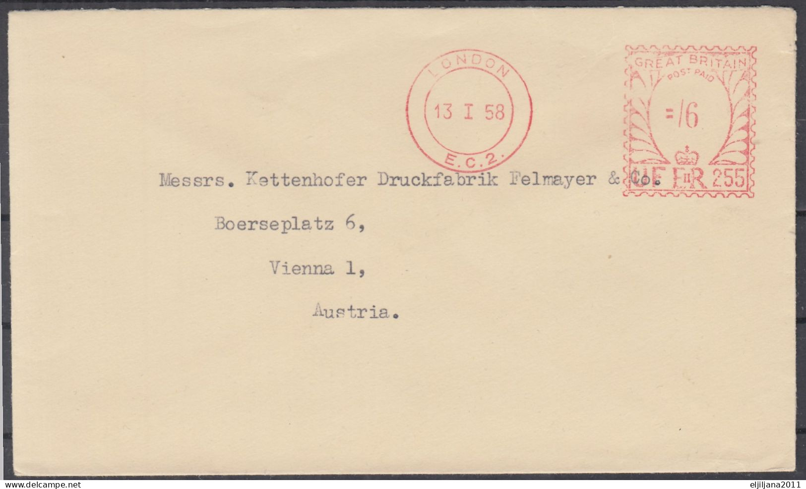 Great Britain - GB / UK 1958 ⁕ Post Paid Cover London To Austria Vienna 1 ⁕ See Scan - Machines à Affranchir (EMA)