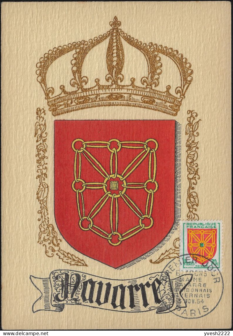 France 1954 Y&T 1000, Carte Maximum. Armoiries Des Provinces. Navarre - 1941-66 Coat Of Arms And Heraldry