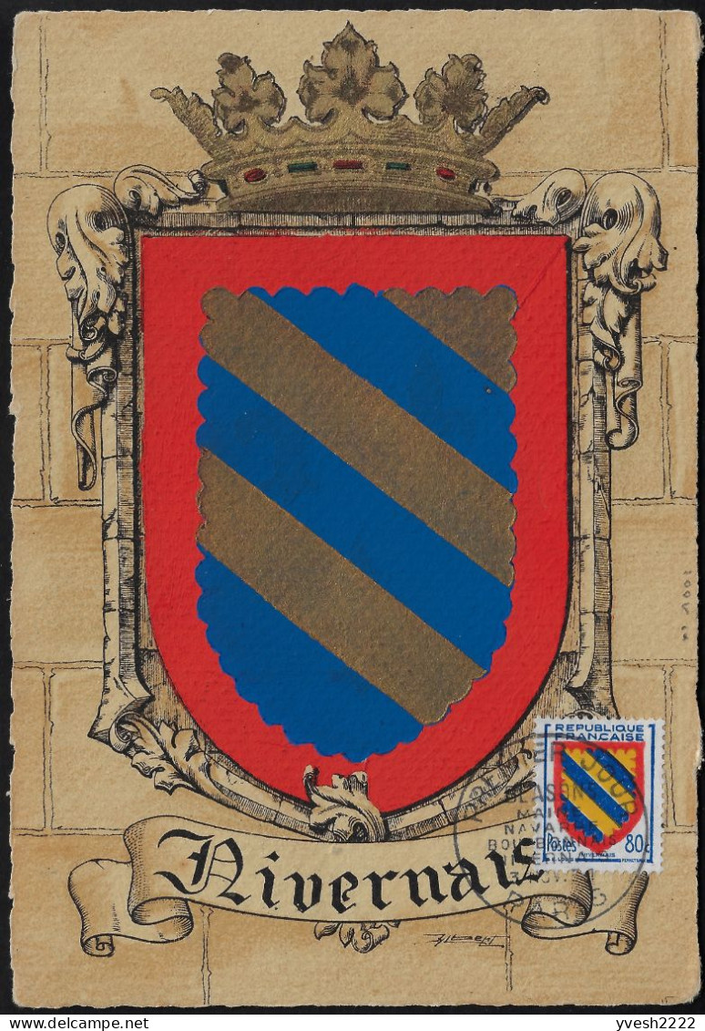 France 1954 Y&T 1001, Carte Maximum. Armoiries Des Provinces. Nivernais - 1941-66 Coat Of Arms And Heraldry