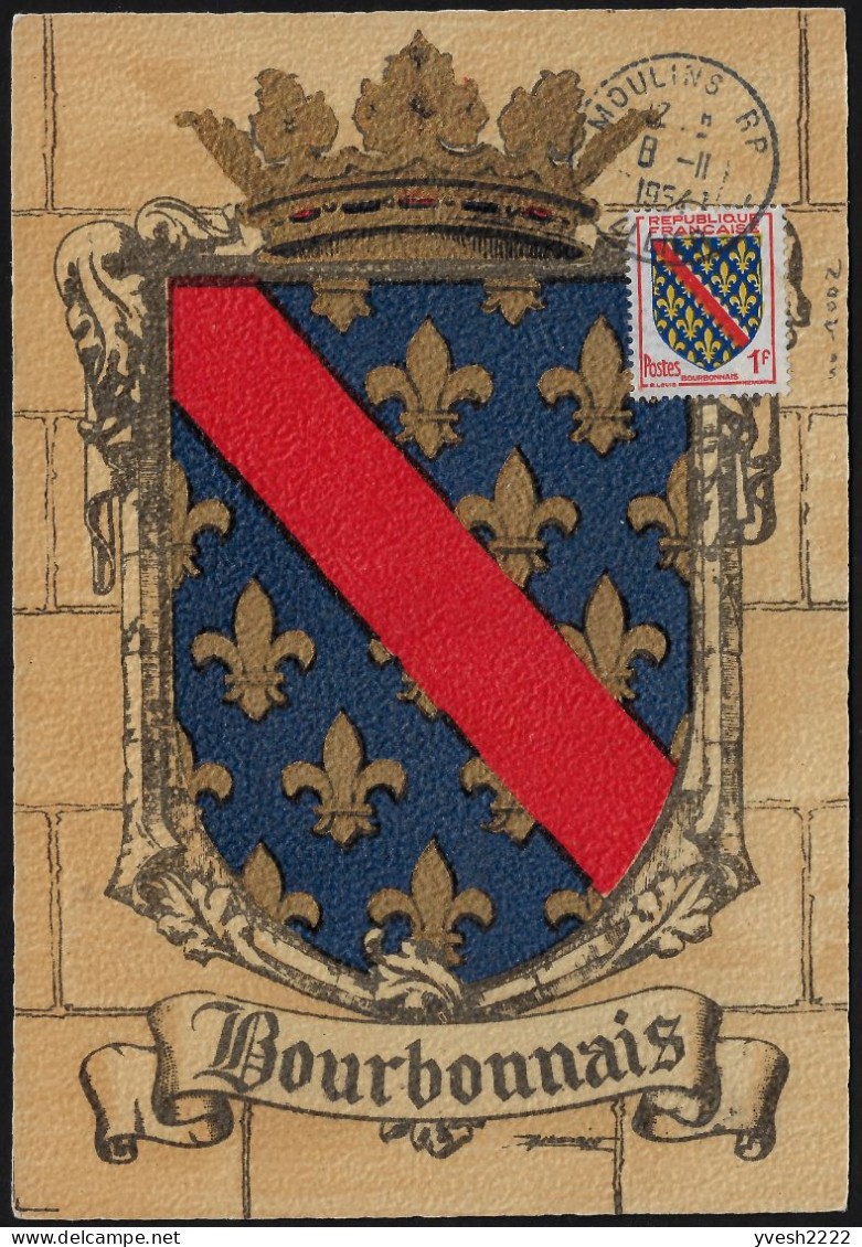 France 1954 Y&T 1002, Carte Maximum. Armoiries Des Provinces. Bourbonnais - 1941-66 Coat Of Arms And Heraldry