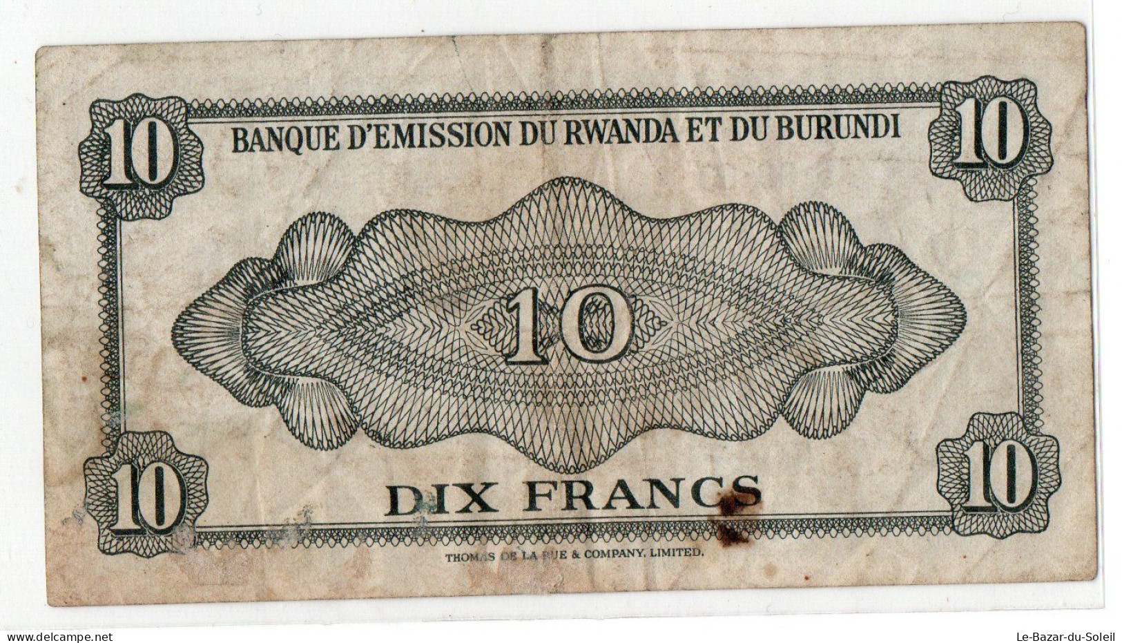 Billet, Rwanda Et Burundi, Dix Francs 1960 Banque D'emission Du Rwanda Et Du Burundi HIPPOPOTAME RARE - Ruanda