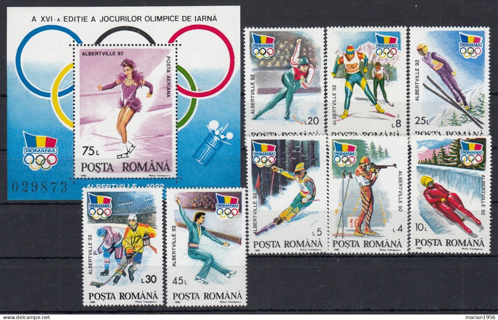 Roumanie 1992 - JEUX OLYMPIQUES D'HIVER ALBERTVILLE - BF + Serie - MNH - Inverno1992: Albertville