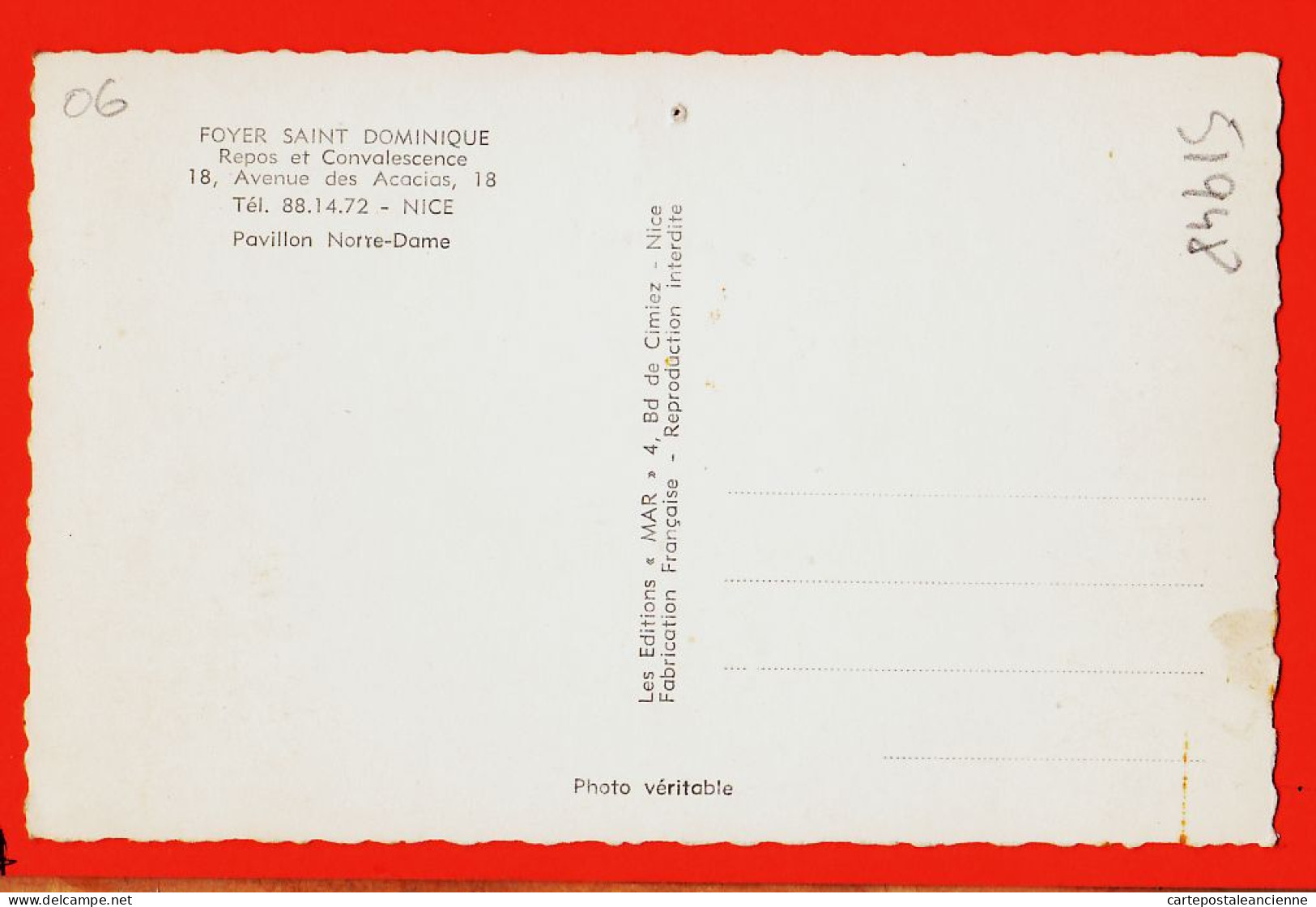 03507 / NICE Pavillon NOTRE-DAME N-D Foyer SAINT-DOMINIQUE Repos Convalescence Avenue ACACIAS 1950s Photo-Bromure - Salud, Hospitales
