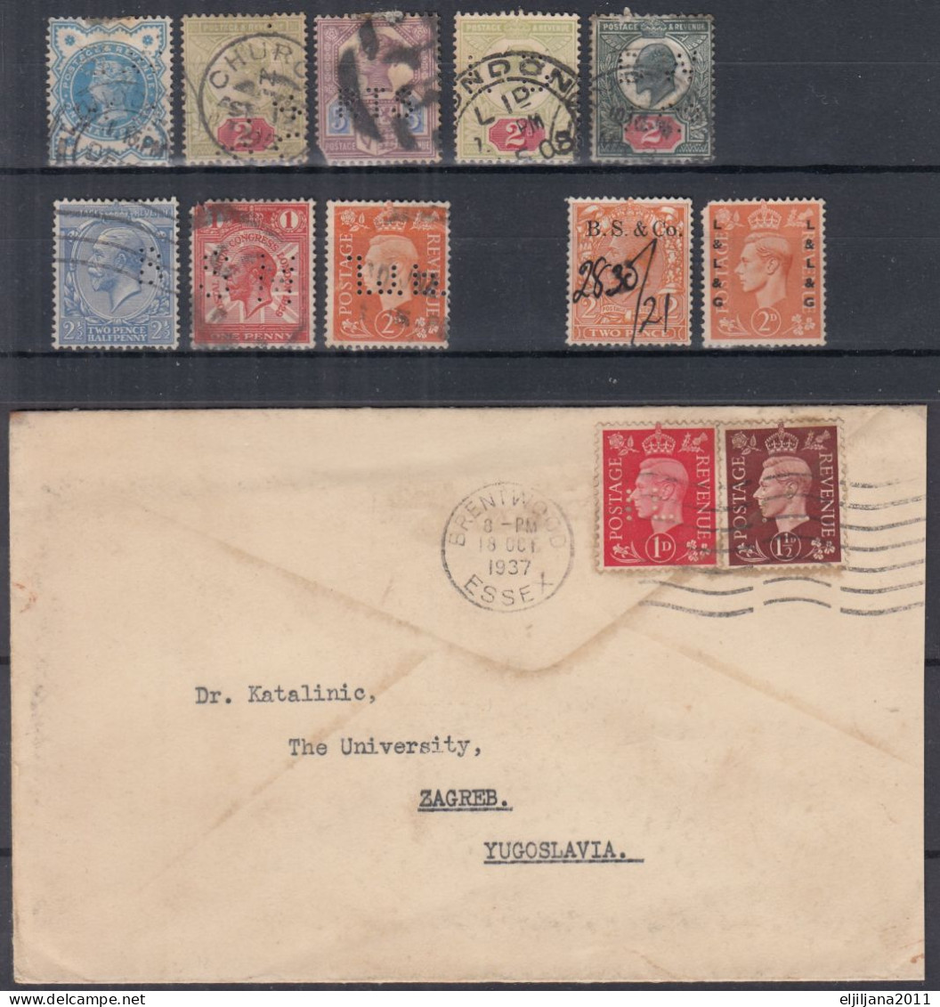 Great Britain - GB / UK 1887 - 1937 ⁕ Old Perfins Stamps + Cover Perfin + Overprint ⁕ See All Scan - Perfins