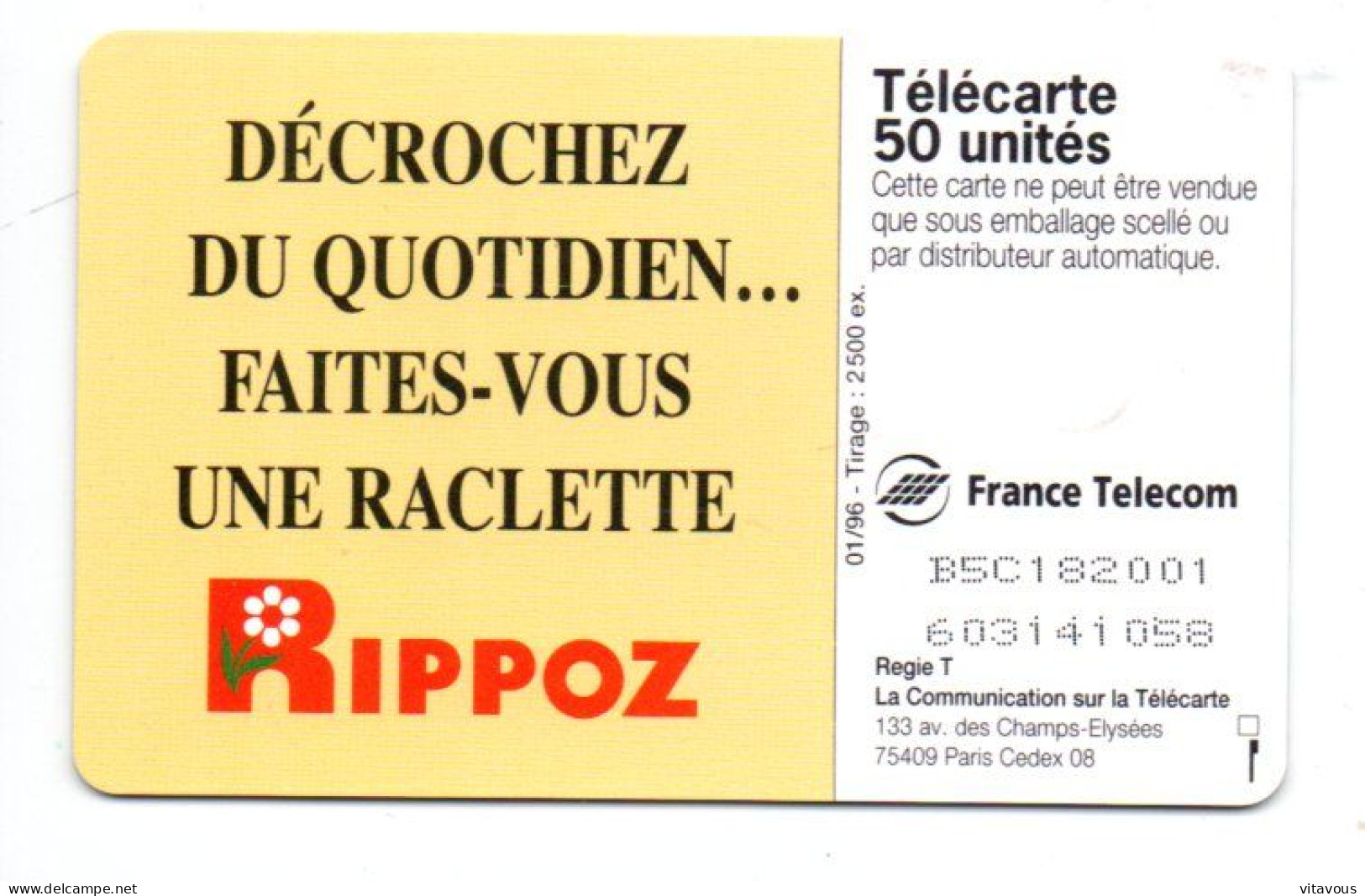 EN 1377 RIPPOZ Fromage Télécarte FRANCE 50 Unités Phonecard  (G 1069) - 50 Units