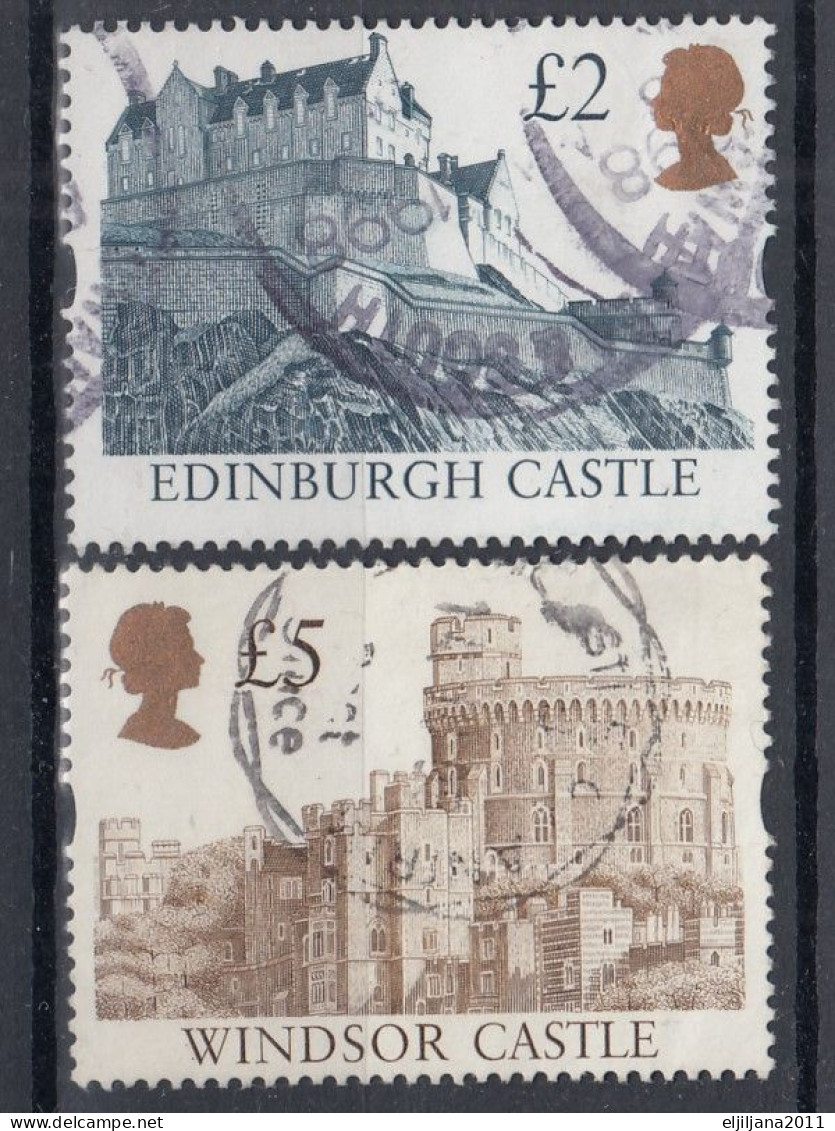 Great Britain - GB / UK 1992 QEII ⁕ Edinburgh Castle £2.00 & Windsor Castle £5.00 ⁕ 2v Used - Gebruikt