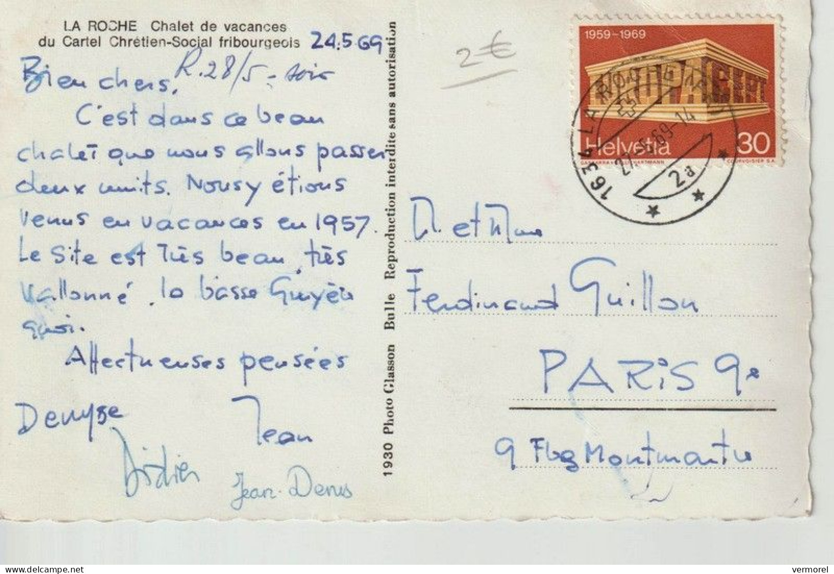 LA ROCHE Chalet De Vacances Du Cartel Chrétien Social Fribourgeois-22-06-1969 - La Roche