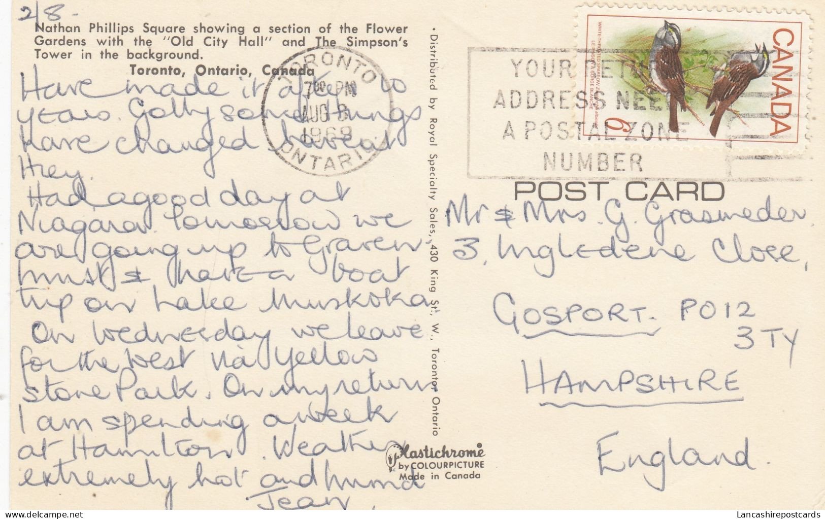 Postcard Genealogy Mr Grasmeder Ingledene Close Gosport Hampshire PU 1969 [ Slogan Cancel ] My Ref B14882 - Genealogie