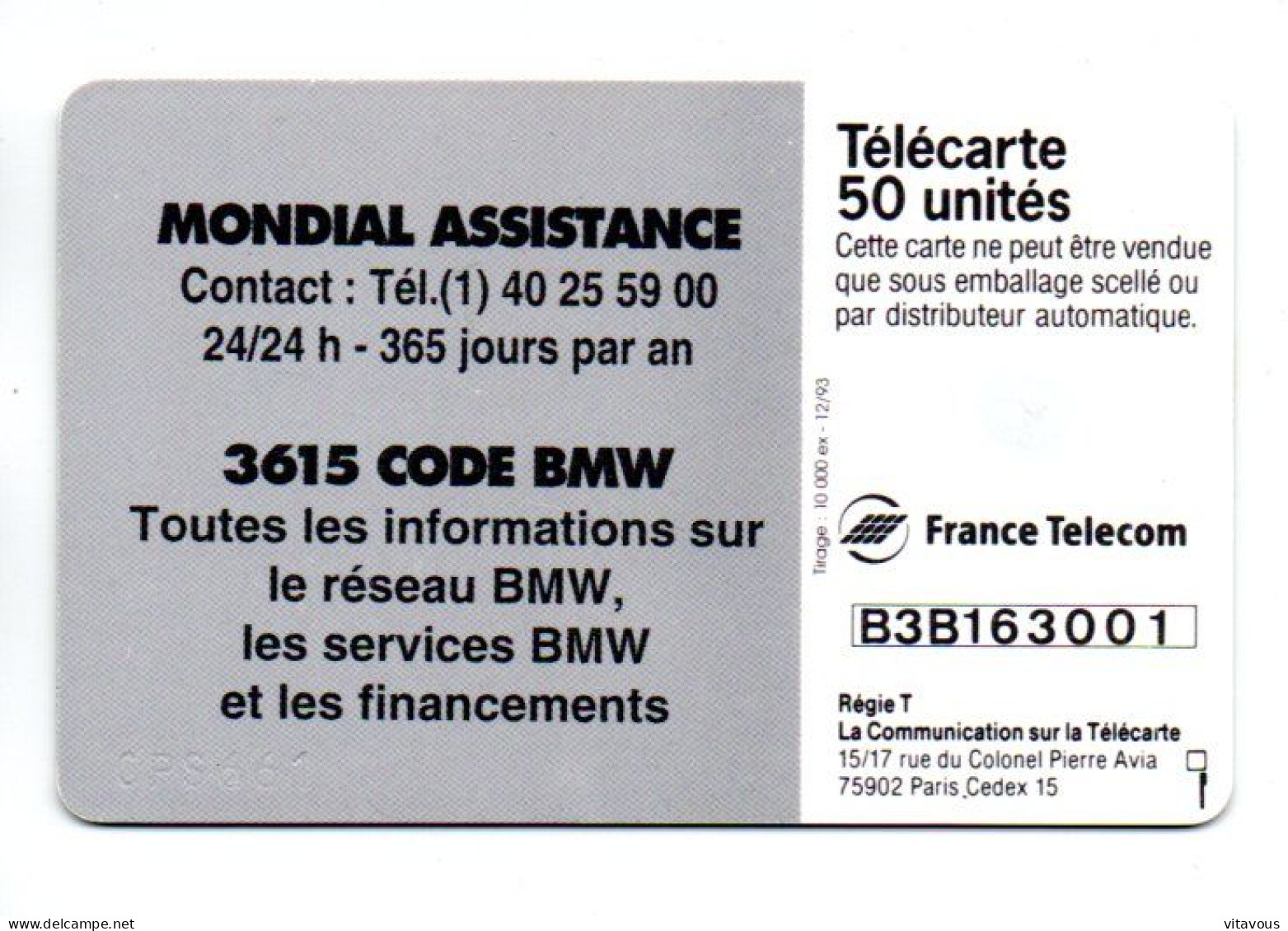 EN 820 BMW Prestations Télécarte FRANCE 50 Unités Phonecard  (G 1070) - 50 Units