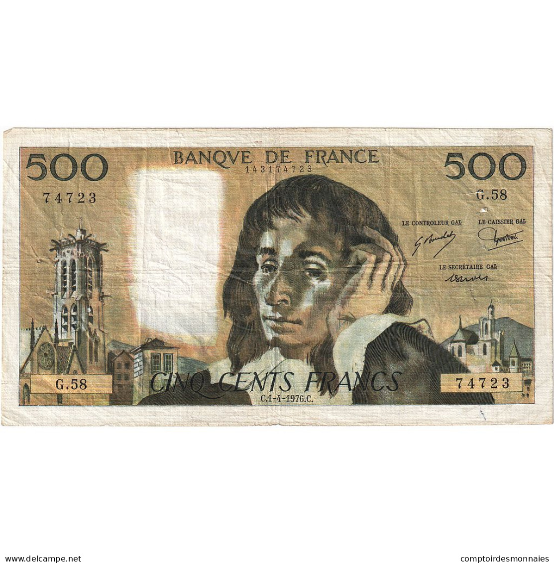France, 500 Francs, Pascal, 1976, G.58, TB+, Fayette:71.14, KM:156d - 500 F 1968-1993 ''Pascal''