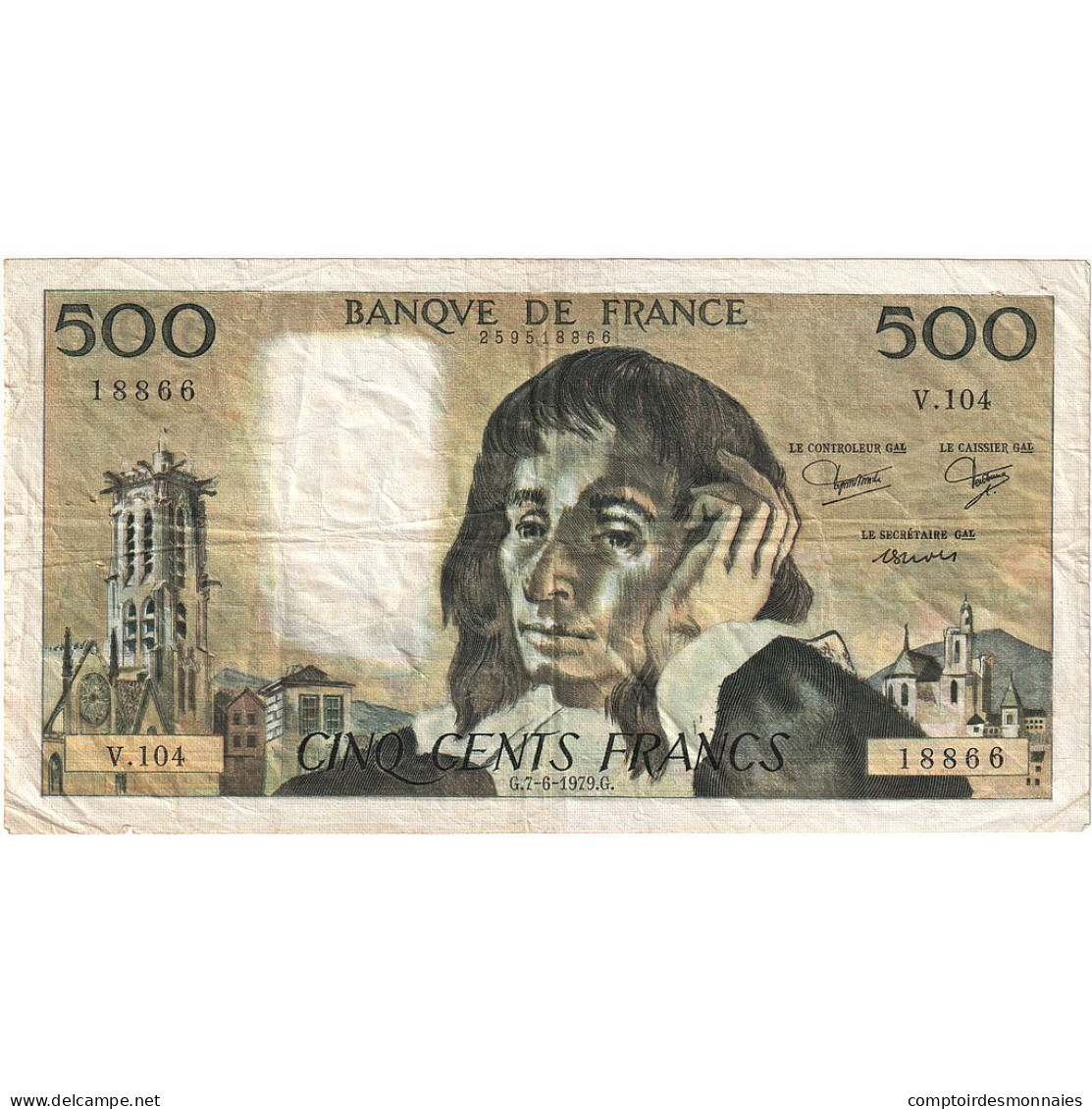 France, 500 Francs, Pascal, 1979, V.104, TB+, Fayette:71.20, KM:156e - 500 F 1968-1993 ''Pascal''