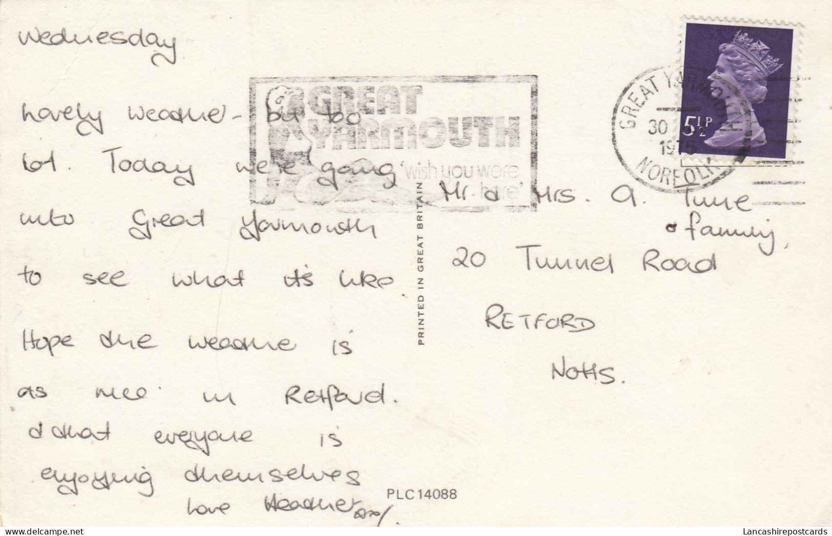 Postcard Genealogy Mr Tune Tunnel Road Retford PU 1975 [ Slogan Cancel ] My Ref B14884 - Genealogia