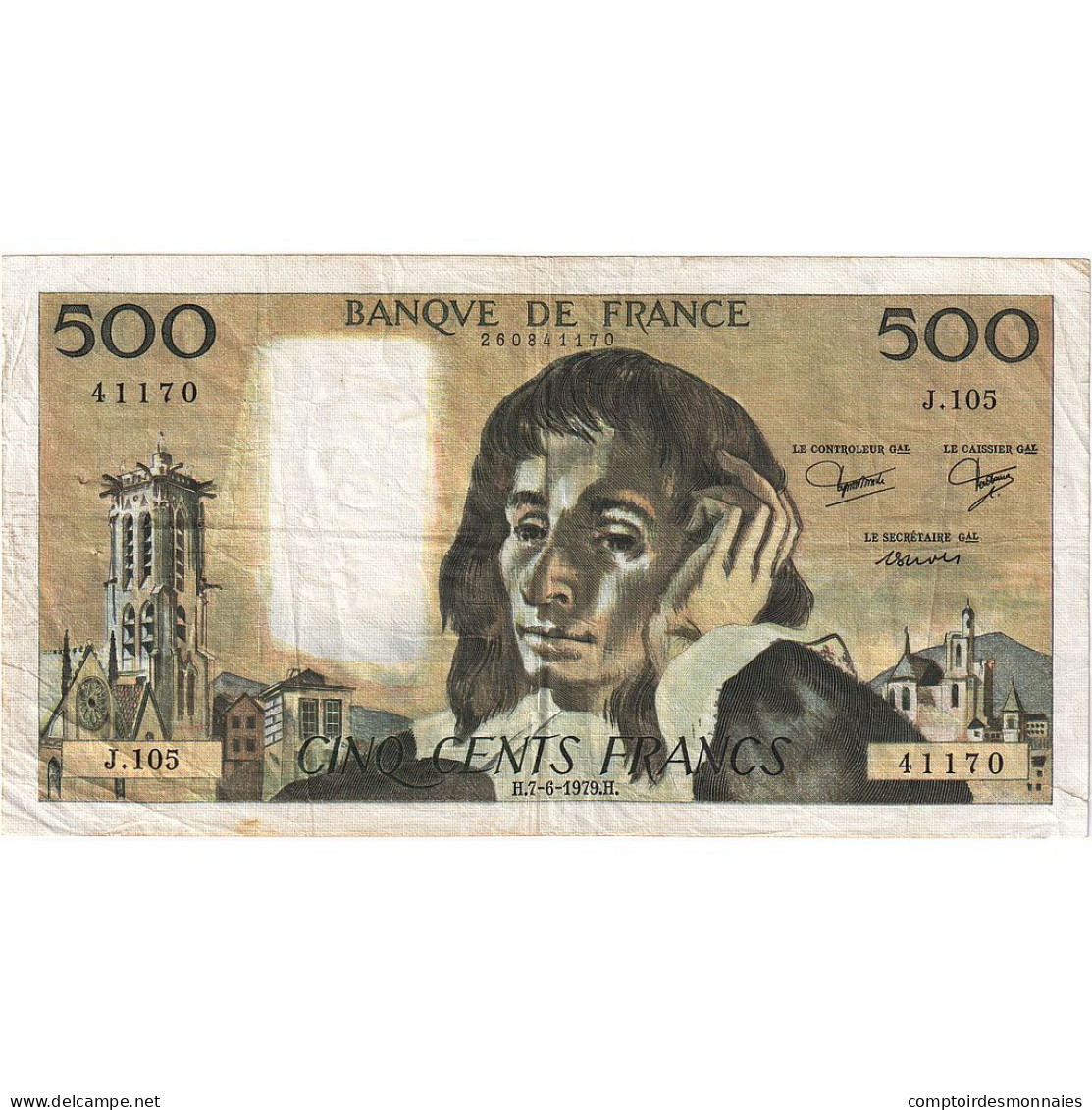 France, 500 Francs, Pascal, 1979, J.105, TB+, Fayette:71.20, KM:156e - 500 F 1968-1993 ''Pascal''
