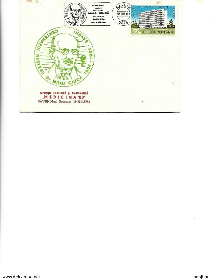 Romania - Occasional Env 1983 - Dr. M.Ciuca, Professor In The Field Of Bacteriology, Infectious Diseases And Vaccines - Postmark Collection