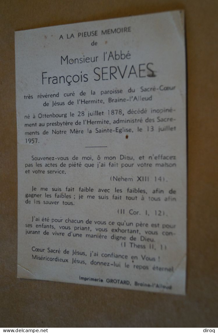 L'abbé Servaes,curé De L'Hermitte (Braine-L'Alleud) 1878 - 1957 - Obituary Notices