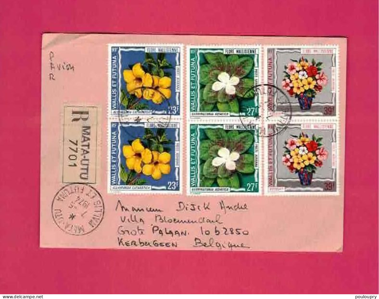 Lettre Recommandée Par Avion De 1974 Pour La Belgique - Yt N° PA 53 à 55 En Paire - Flore - Fleur - Storia Postale