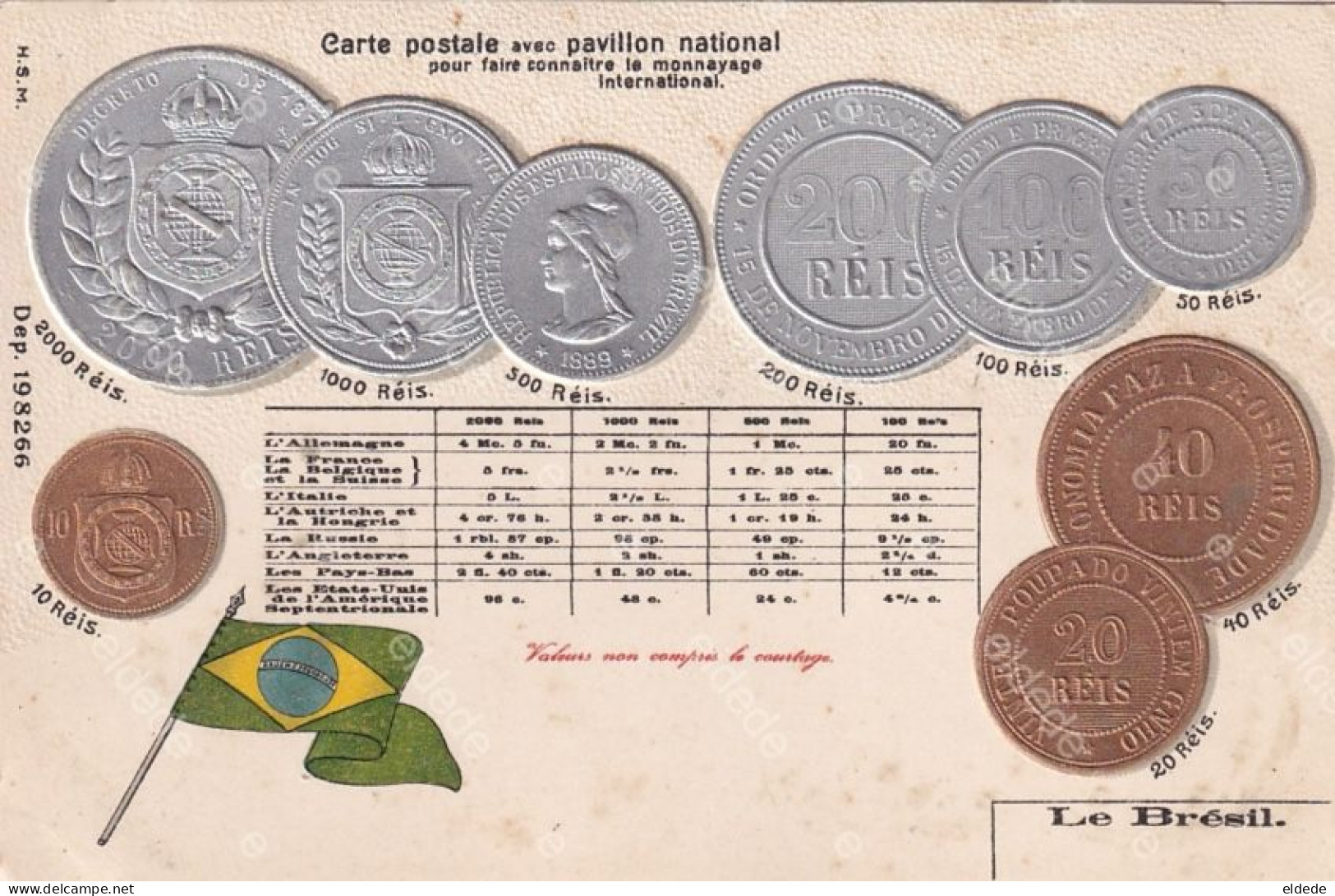 Embossed Card Coins From Brasil Gold Silver  Carte Gaufrée Monnaies Bresil Or Et Argent - Monnaies (représentations)