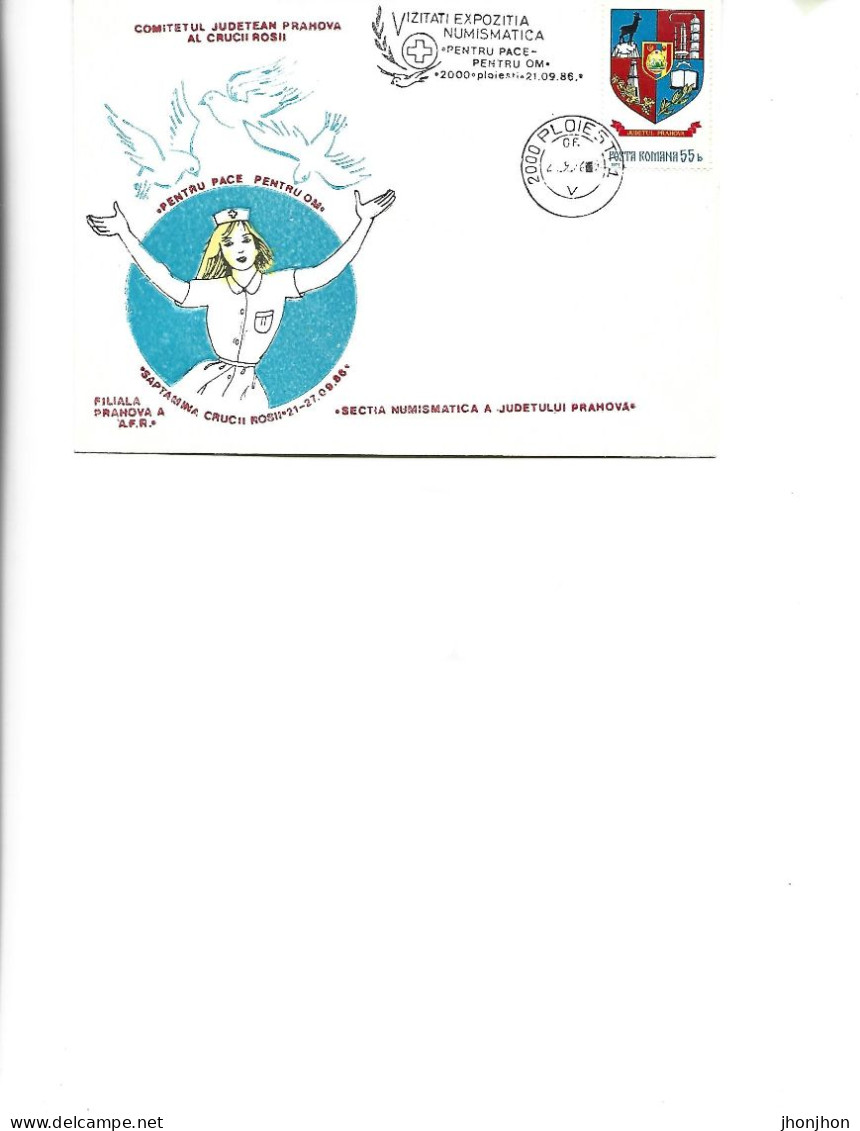 Romania - Occasional Env 1986 -  Exhibition "Red Cross Week 21-27.09.86" - For Peace For Man,Ploiesti - Postmark Collection