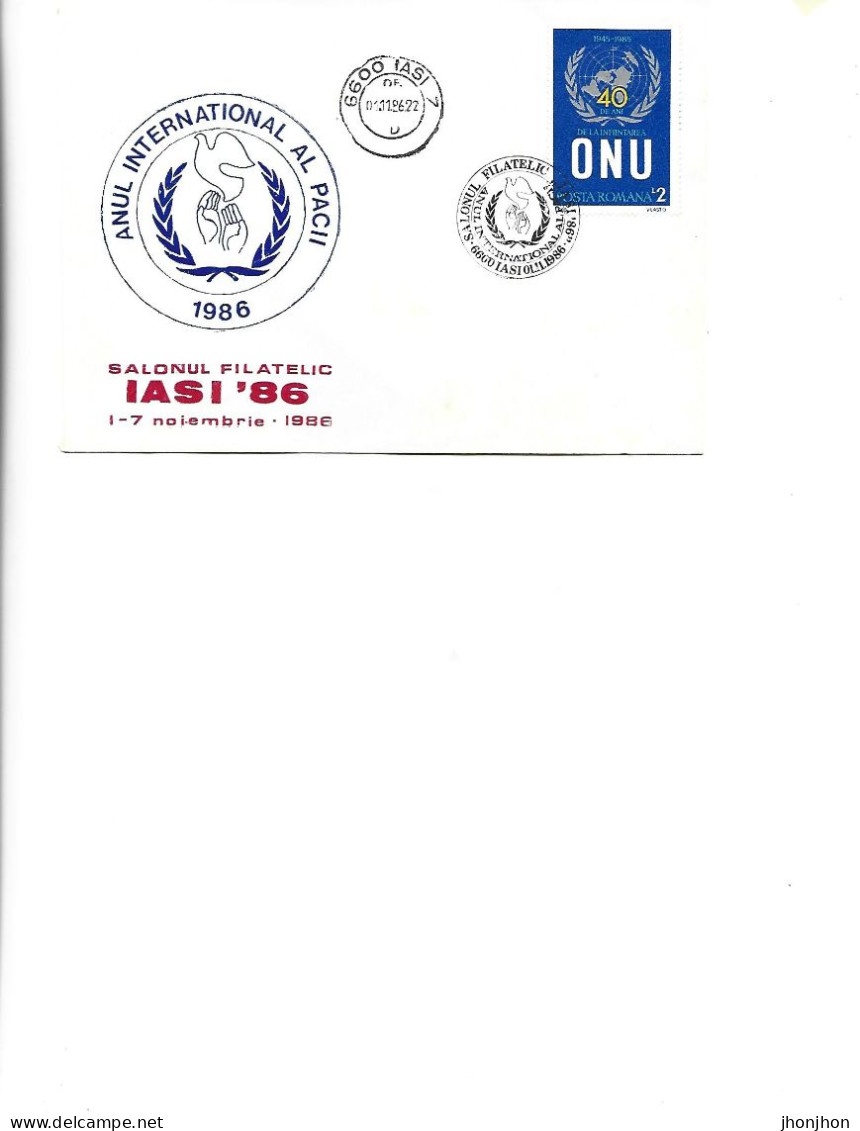 Romania - Occasional Env 1986 -  International Year Of Peace 1986 - Philatelic Salon Iasi '86 - Marcophilie