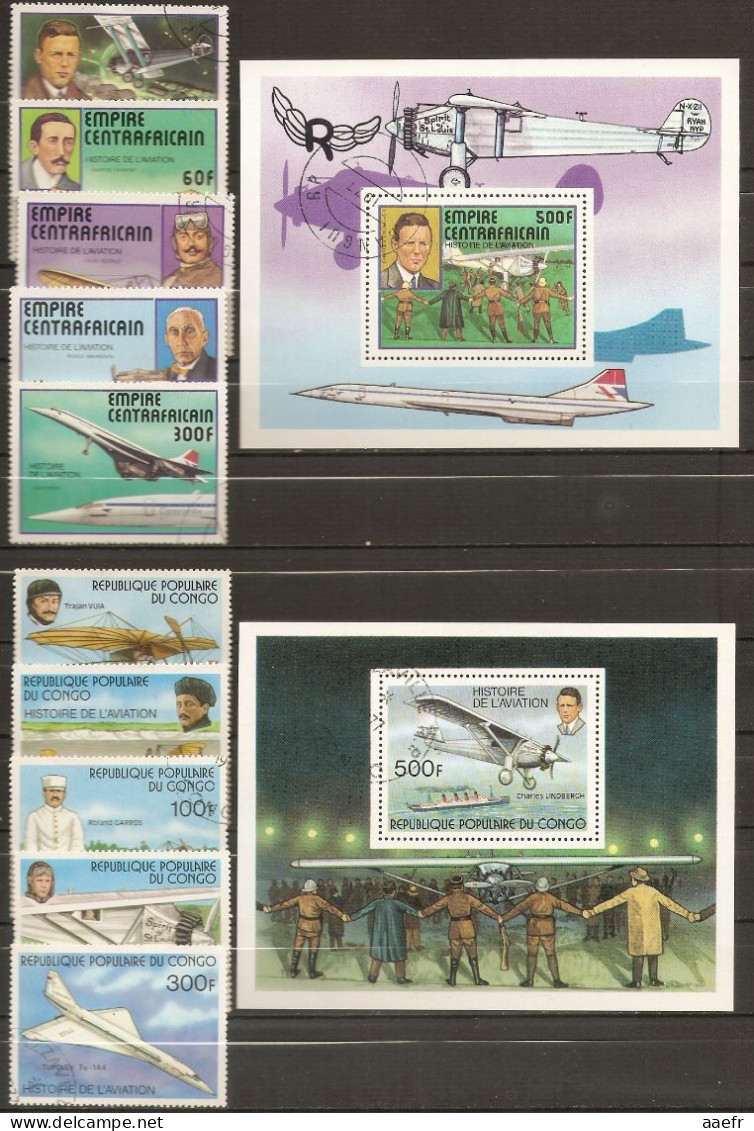 Histoire De L'aviation - Petit Lot De 2 Séries Complètes ° - Empire Centrafricain - République Populaire Du Congo - Mezclas (max 999 Sellos)