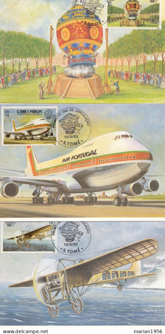 Sao Tome Et Principe 1983 - 2-EME CENTENAIRE Du 1-er VOL HABITE - 6 Cartes Maximum 1-er Jour - Sonstige (Luft)